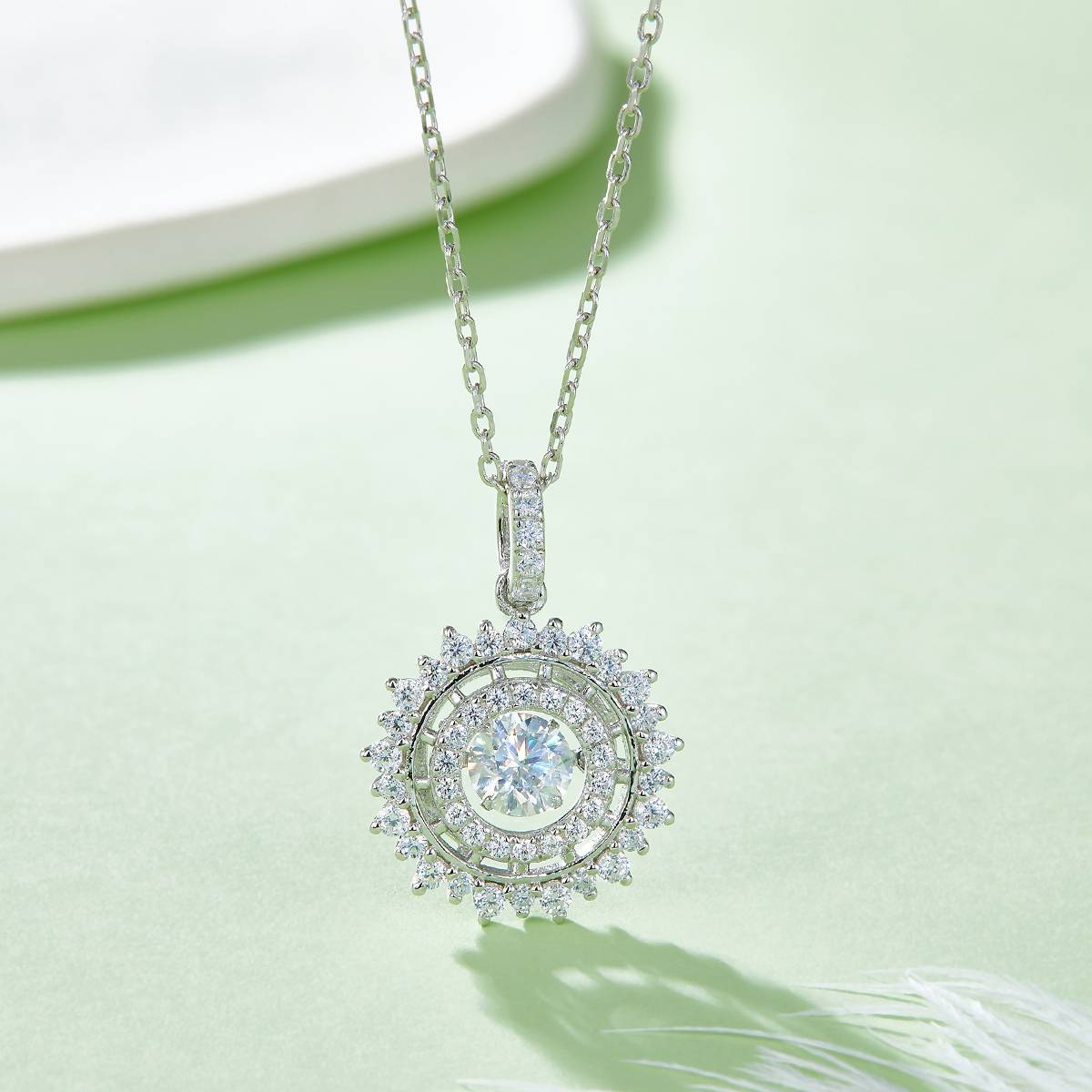 Vibrant and Shining S925 Silver Plated Platinum Moissanite Necklace 50 Points D-Class